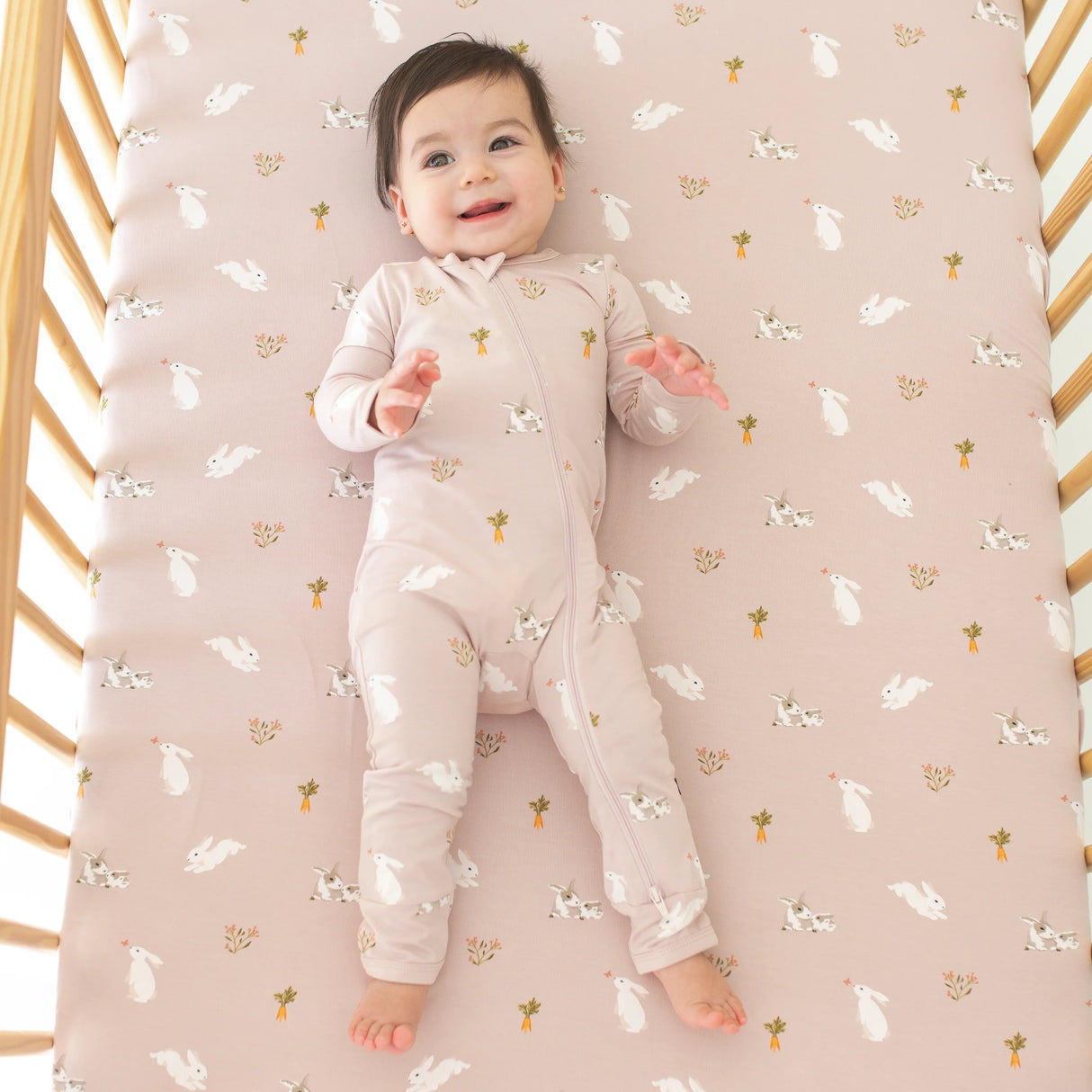 Zippered Romper in Blush Rabbit | Kyte Baby