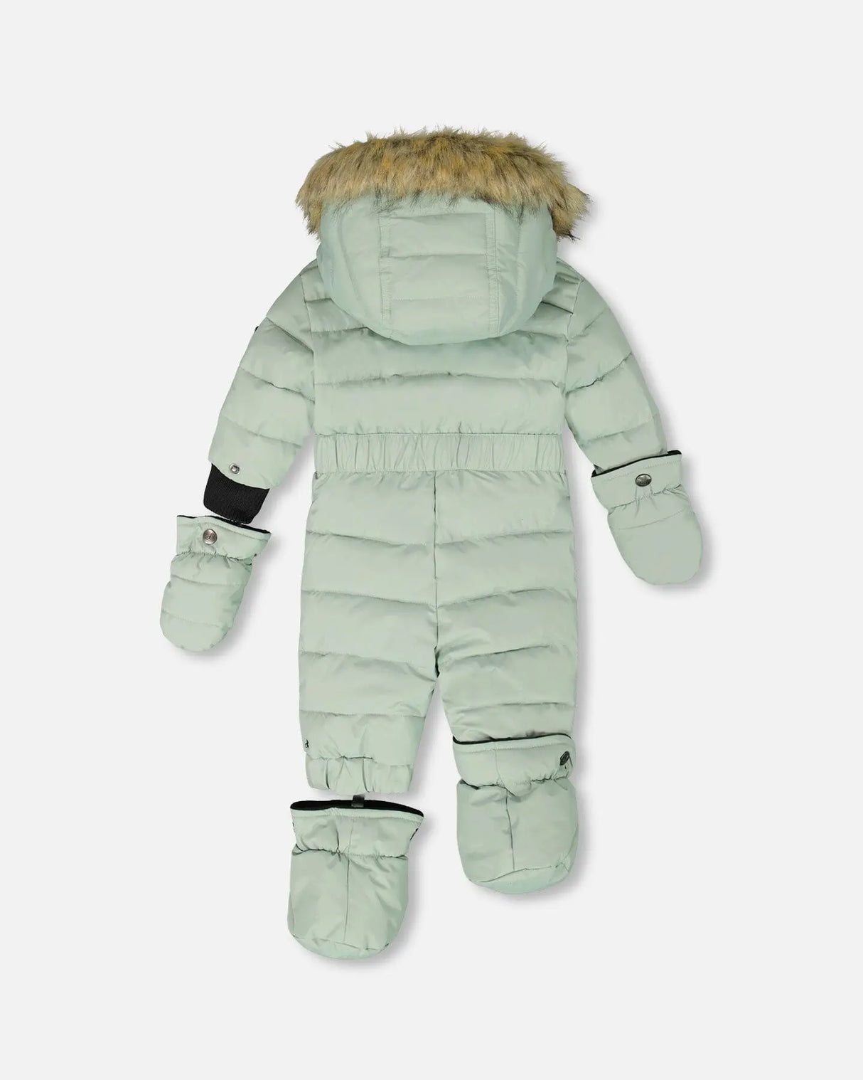 Back view of Deux Par Deux Puffy Snowsuit Sage Green