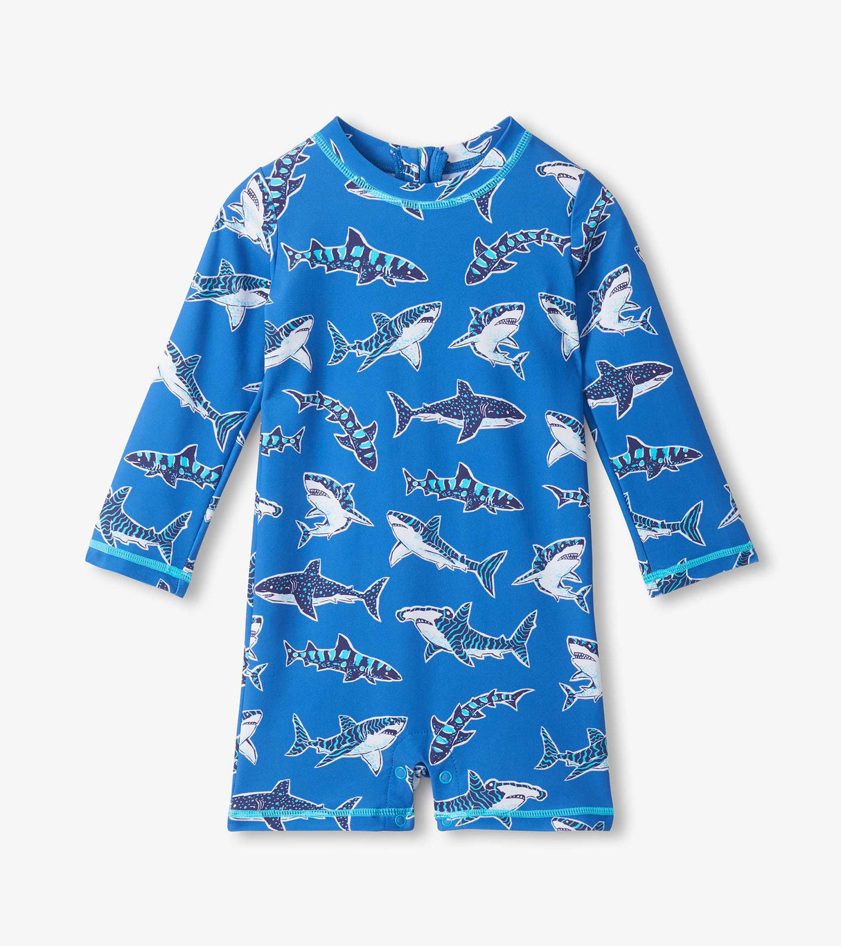 Baby Boys Patterned Sharks One-Piece Rashguard Swimsuit
