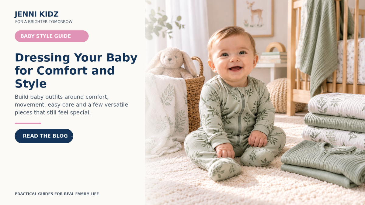 Baby clothing style guide focused on comfort movement care and versatile outfits