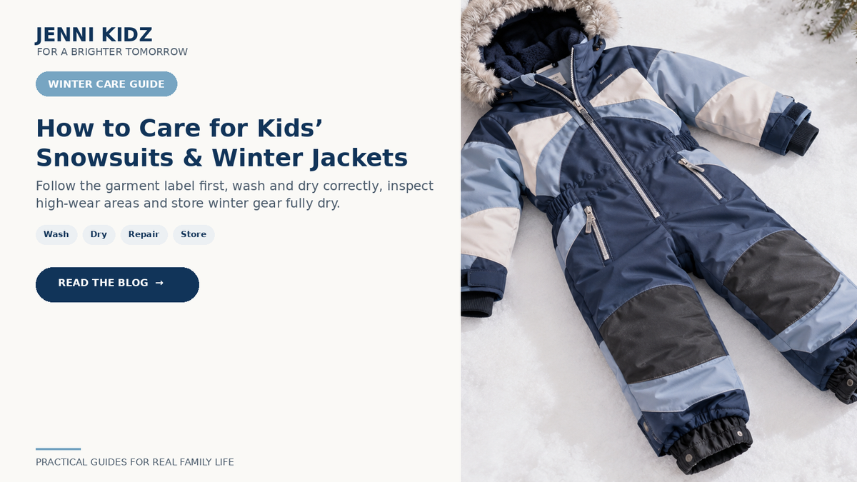 Kids snowsuit and winter jacket care guide for washing drying repair and storage