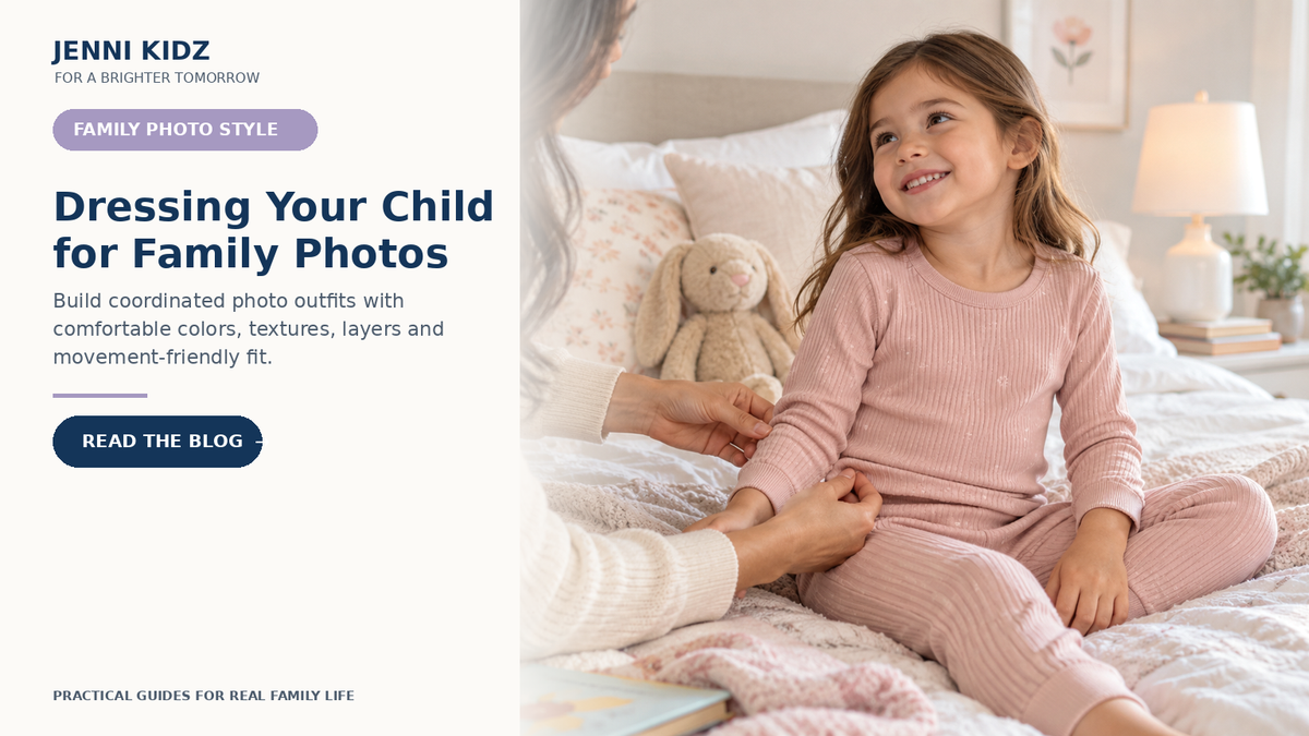 Family photo outfit guide for kids using coordinated colors layers and comfortable fit