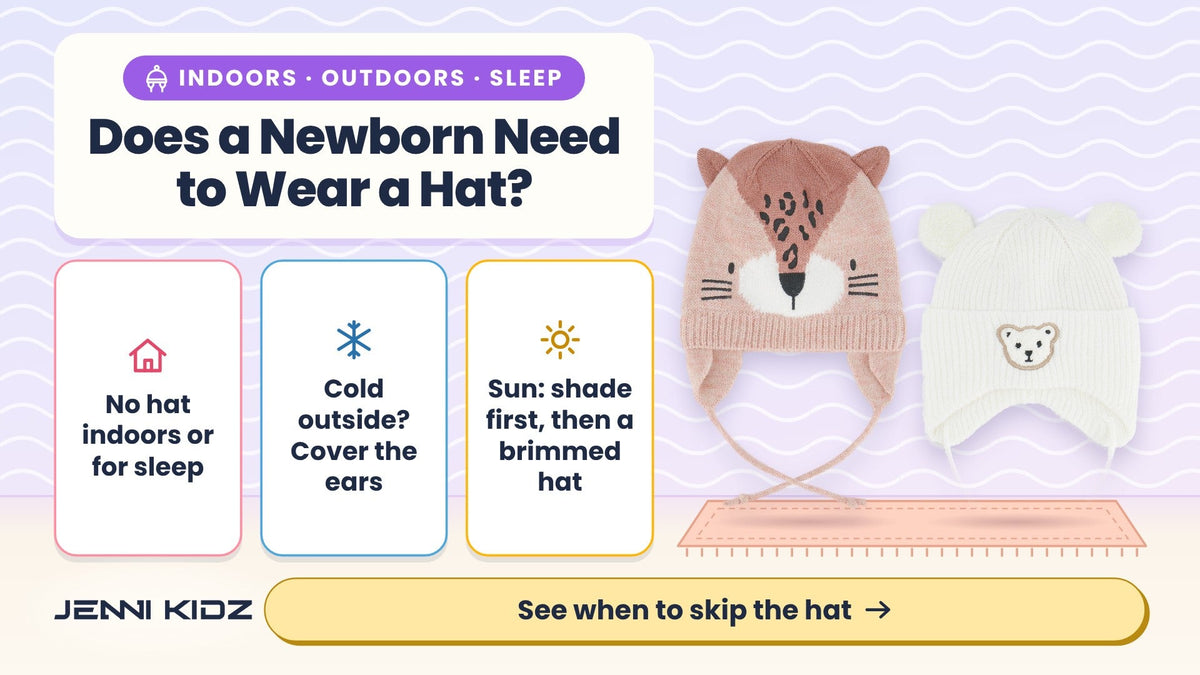 Does a newborn need to wear a hat? Indoor, outdoor and sleep tips with Deux par Deux baby winter knit hats in pale dusty pink and off-white