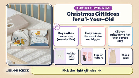Christmas gift ideas for a 1-year-old – Mayoral 3 Piece Gift Set Baby, plus a knit hat with ears, clip-on mittens and sleep sack