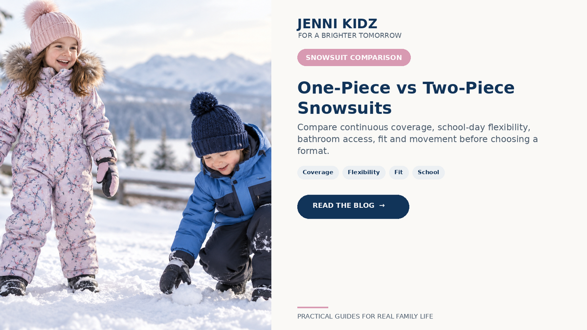 One-piece versus two-piece kids snowsuit guide for coverage fit school routines and movement
