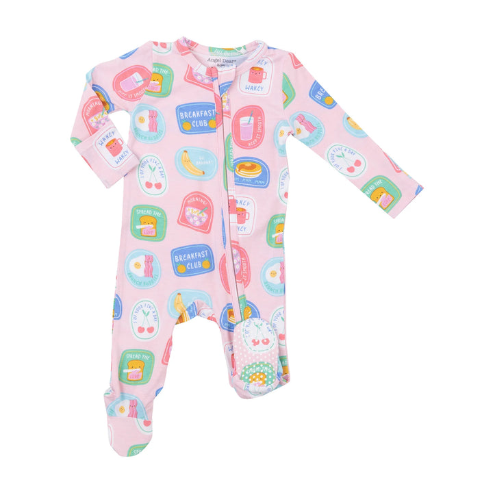 Two Way Zipper Footie - Breakfast Club Patches Pink | Angel Dear