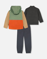 3-In-1 Mid-Season Outerwear Set Gray, Beige, Orange, And Sage | Deux par Deux | Jenni Kidz