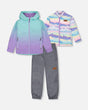 3-In-1 Mid-Season Outerwear Set Turquoise And Mauve Gradient | Deux par Deux | Jenni Kidz