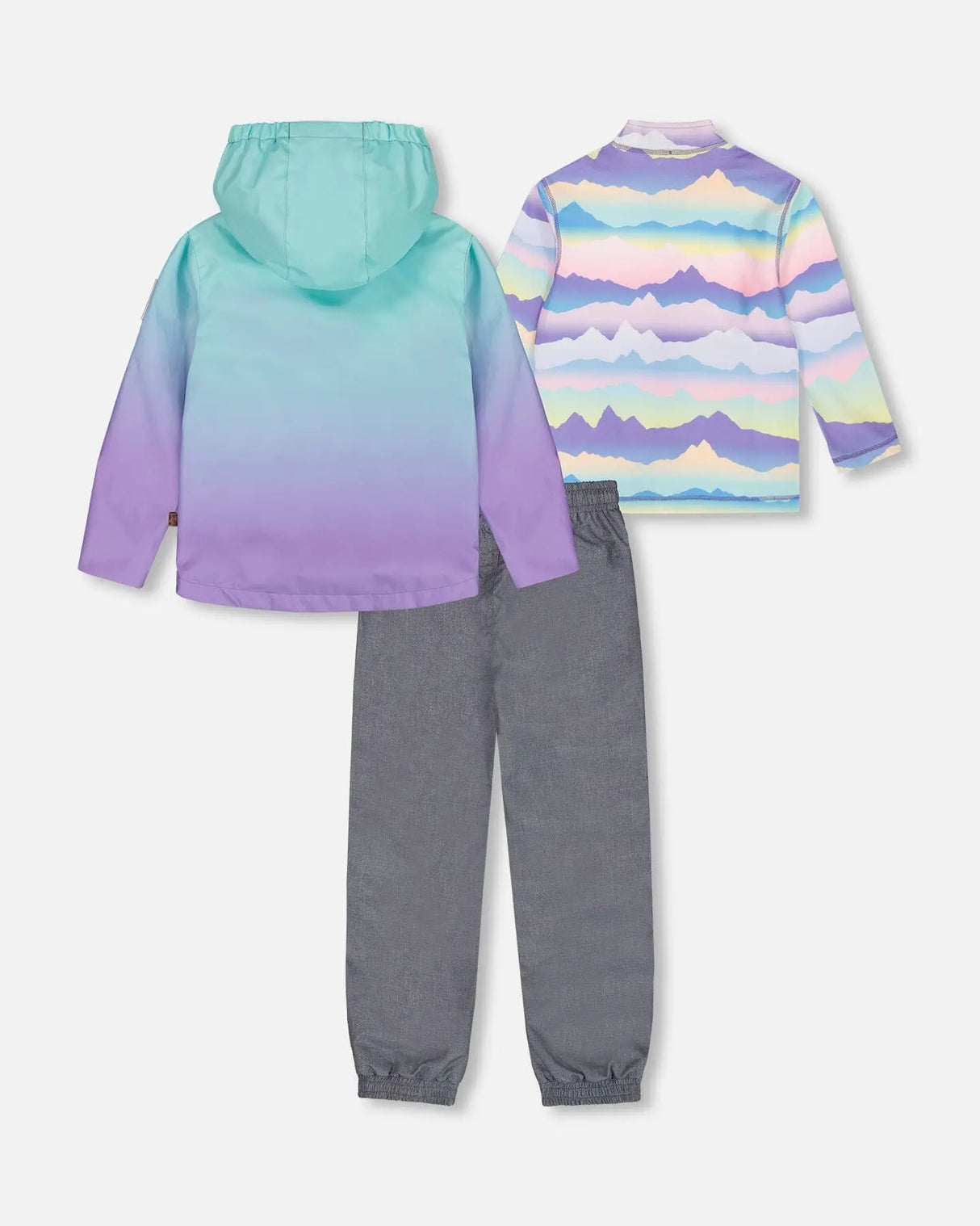 3-In-1 Mid-Season Outerwear Set Turquoise And Mauve Gradient | Deux par Deux | Jenni Kidz