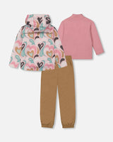 3-In-1 Mid-Season Outerwear Set With Printed Jacket Light Pink And Beige Pant | Deux par Deux | Jenni Kidz