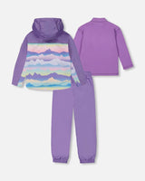 3-In-1 Mid-Season Outerwear Set With Printed Jacket Mauve And Blue, Pink Mountain | Deux par Deux | Jenni Kidz