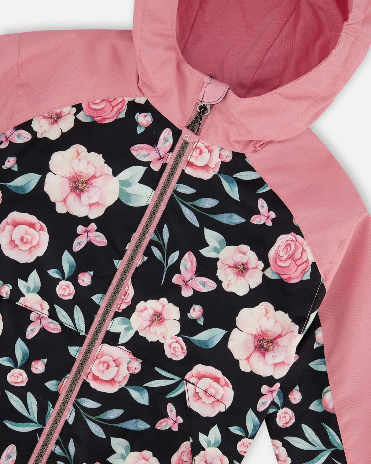 3-In-1 Mid-Season Outerwear Set With Printed Jacket Pink, Black, And Flowers | Deux par Deux | Jenni Kidz