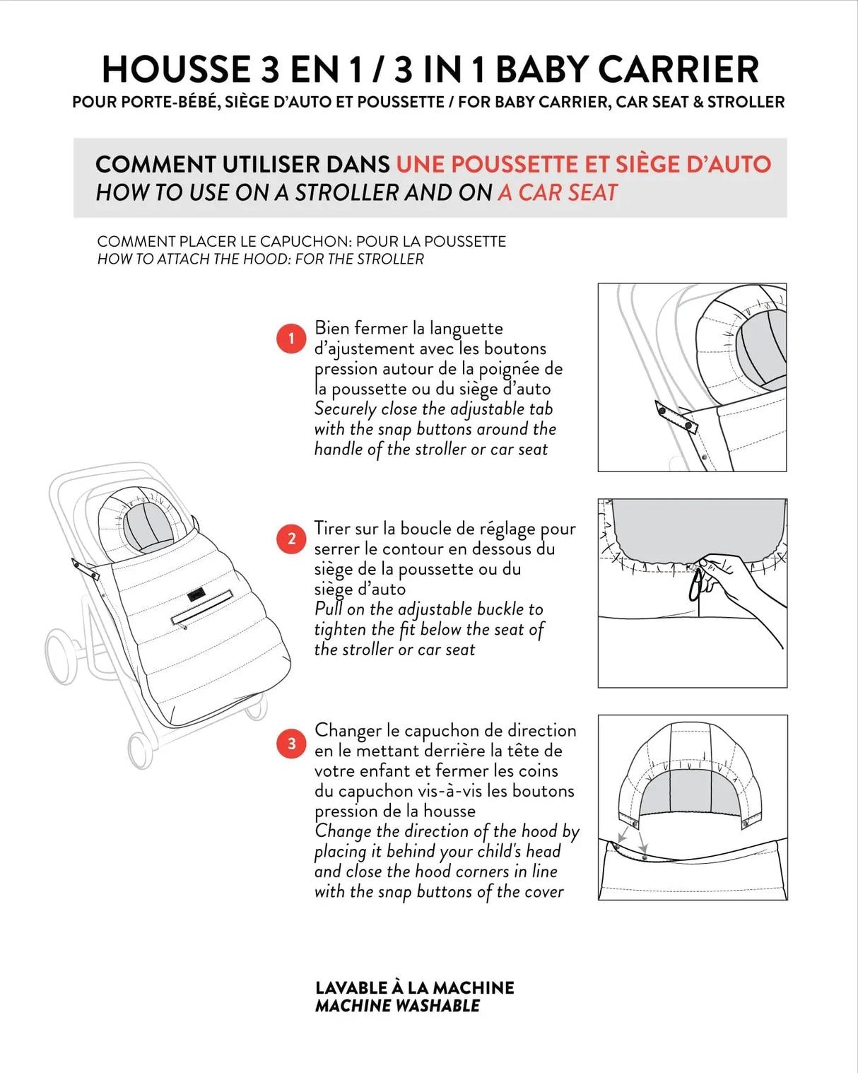 3-In-1 Multifunction Cover For Car Seat, Stroller, And Baby Carrier In Off-White | Deux par Deux | Jenni Kidz