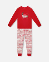 Adult Women Organic Cotton Two-Piece Pajamas Red And White Fairisle | Deux par Deux | Jenni Kidz