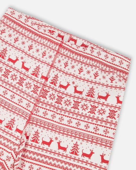 Adult Women Organic Cotton Two-Piece Pajamas Red And White Fairisle | Deux par Deux | Jenni Kidz