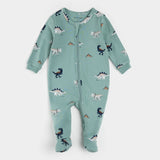 Alternate view of dinosaur print organic cotton baby footed sleeper tidal wave green