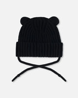 Baby Knit Hat With Strings Black | Deux par Deux | Jenni Kidz