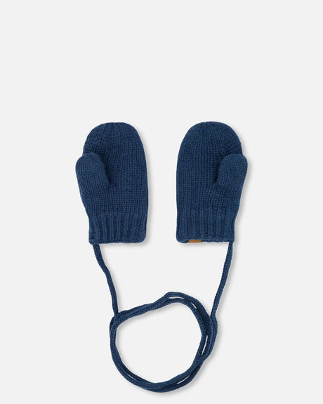 Baby Knitted Mittens With String Navy | Deux par Deux | Jenni Kidz