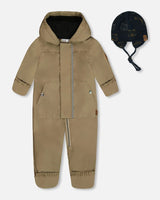 Baby Mid-Season One-Piece Outerwear Taupe With Printed Hat | Deux par Deux | Jenni Kidz