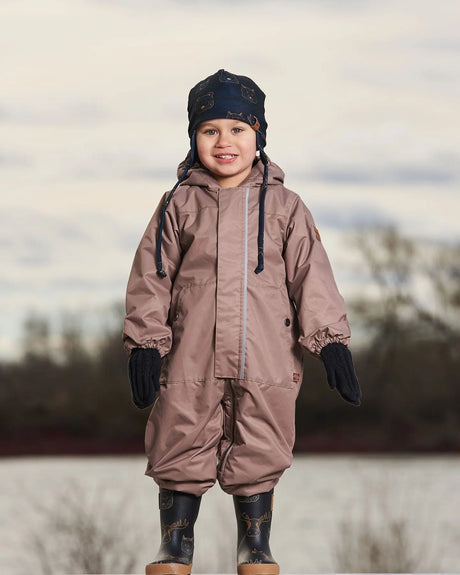 Baby Mid-Season One-Piece Outerwear Taupe With Printed Hat | Deux par Deux | Jenni Kidz