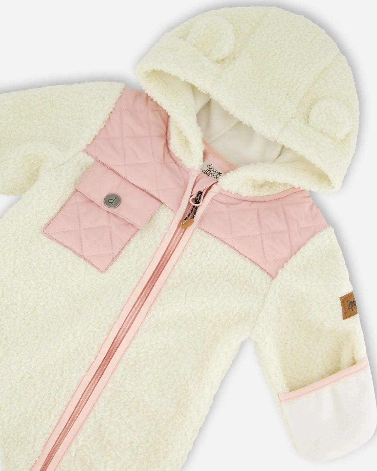 Baby One-Piece Sherpa Mid-Season Outerwear Off-White And Pale Pink | Deux par Deux | Jenni Kidz