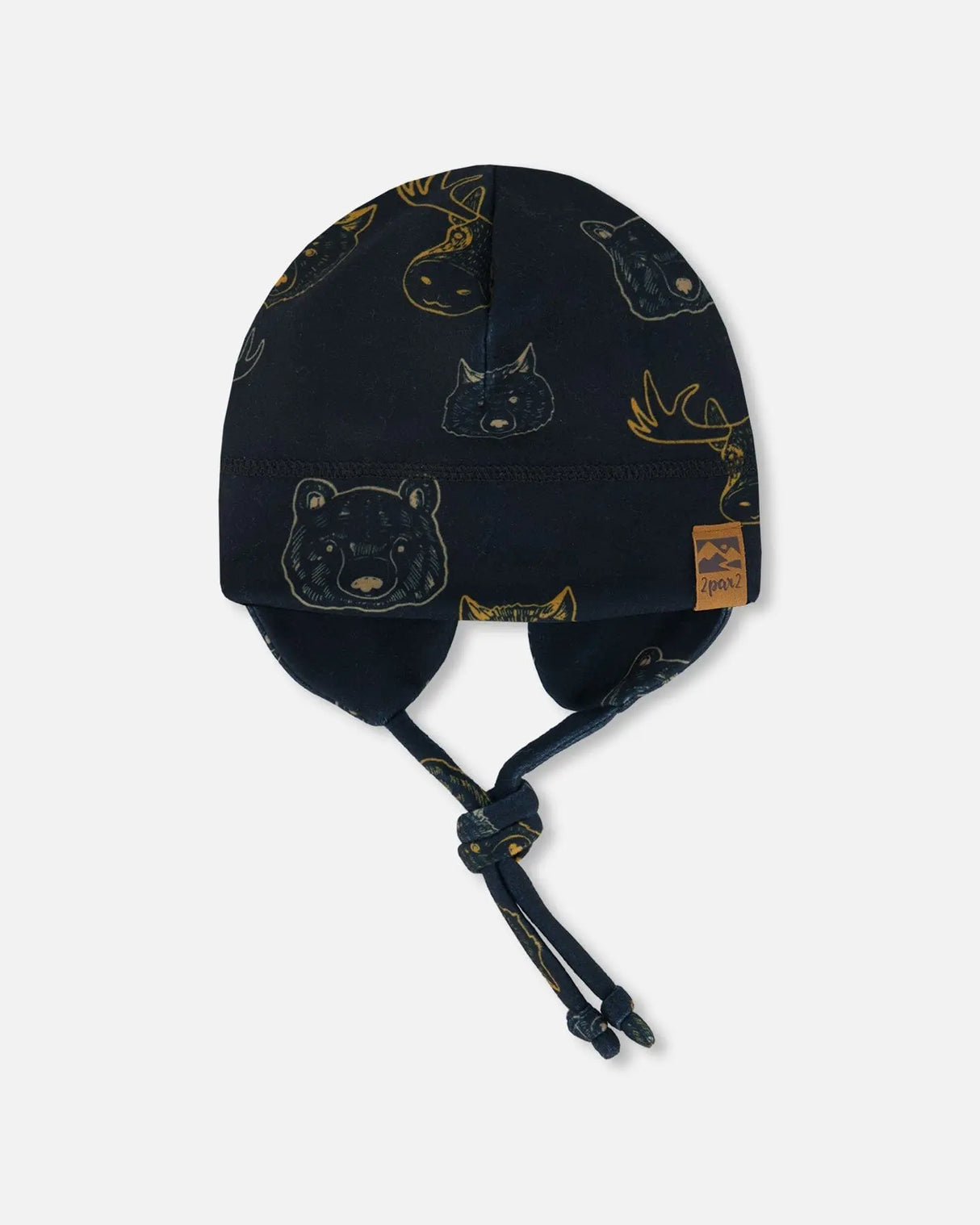 Baby Printed Mid-Season One-Piece Outerwear With Hat Beige Animals On Black Background | Deux par Deux | Jenni Kidz