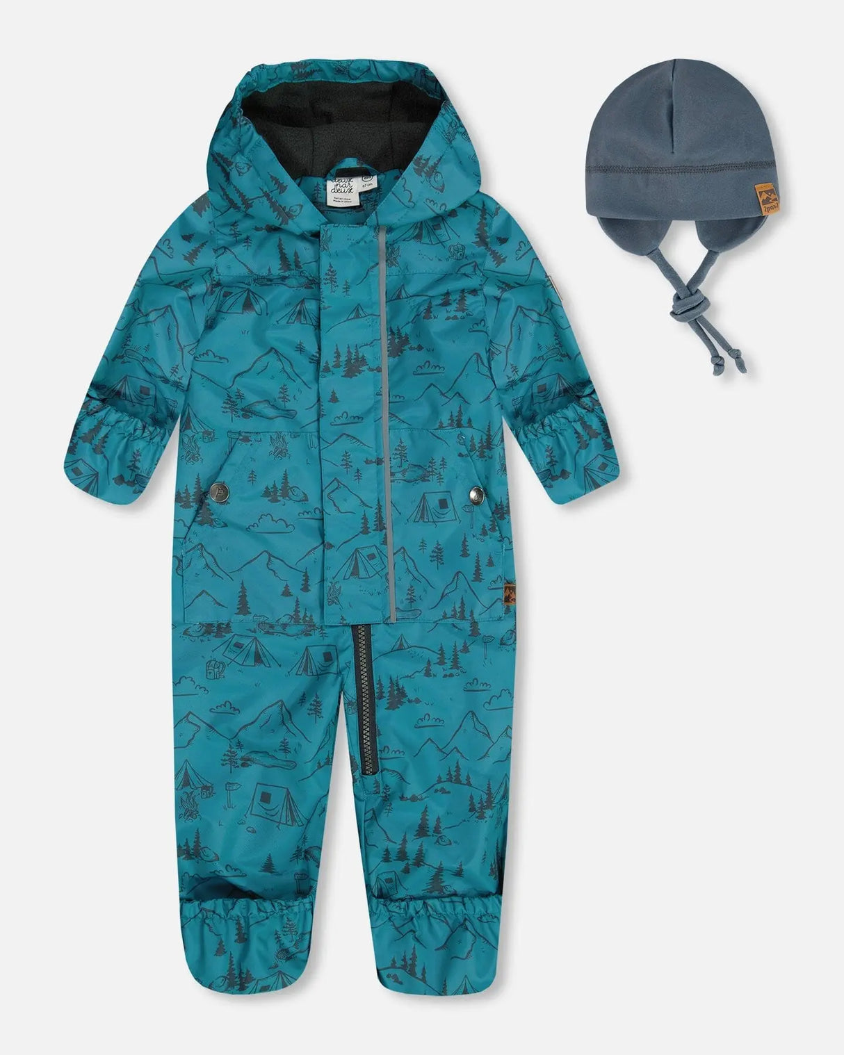 Baby Printed Mid-Season One-Piece Outerwear With Hat Blue And Gray | Deux par Deux | Jenni Kidz