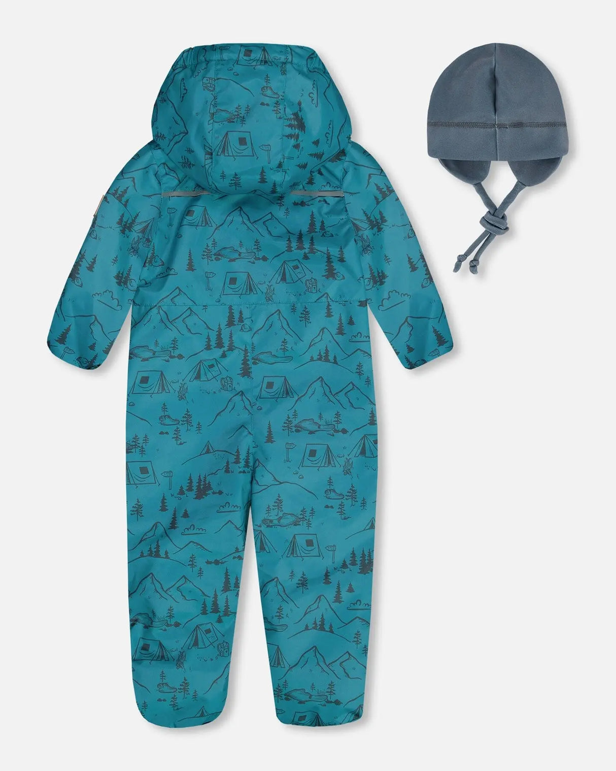 Baby Printed Mid-Season One-Piece Outerwear With Hat Blue And Gray | Deux par Deux | Jenni Kidz