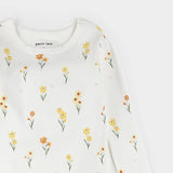 Back or alternate view of off-white daffodil print kids pajama top and pants