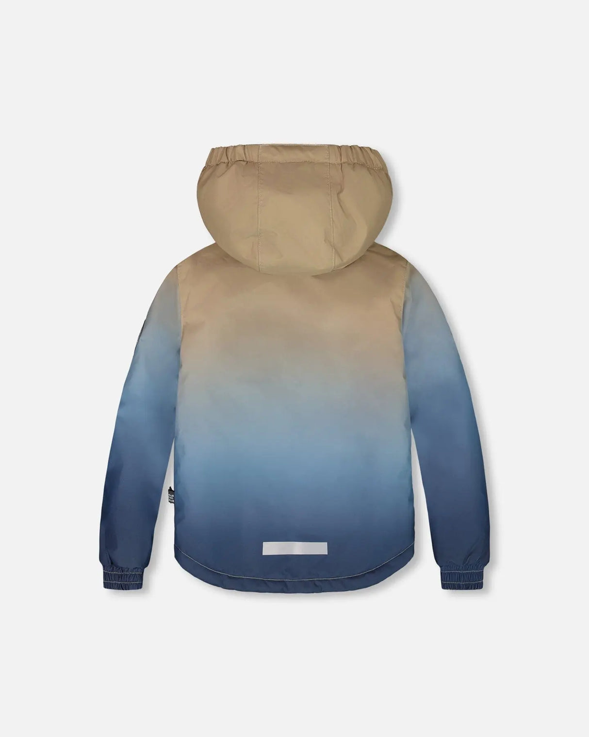 Back view of Deux par Deux kids’ navy blue two-piece snowsuit with suspenders