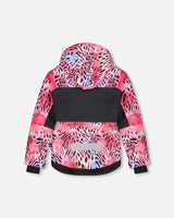 Back view of Deux par Deux multicolor leopard & zebra snowsuit jacket