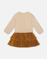 Bi-Material Dress Caramel Brown With Layered Skirt | Deux par Deux | Jenni Kidz