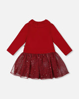 Bi-Material Dress With Glittering Skirt Red | Deux par Deux | Jenni Kidz
