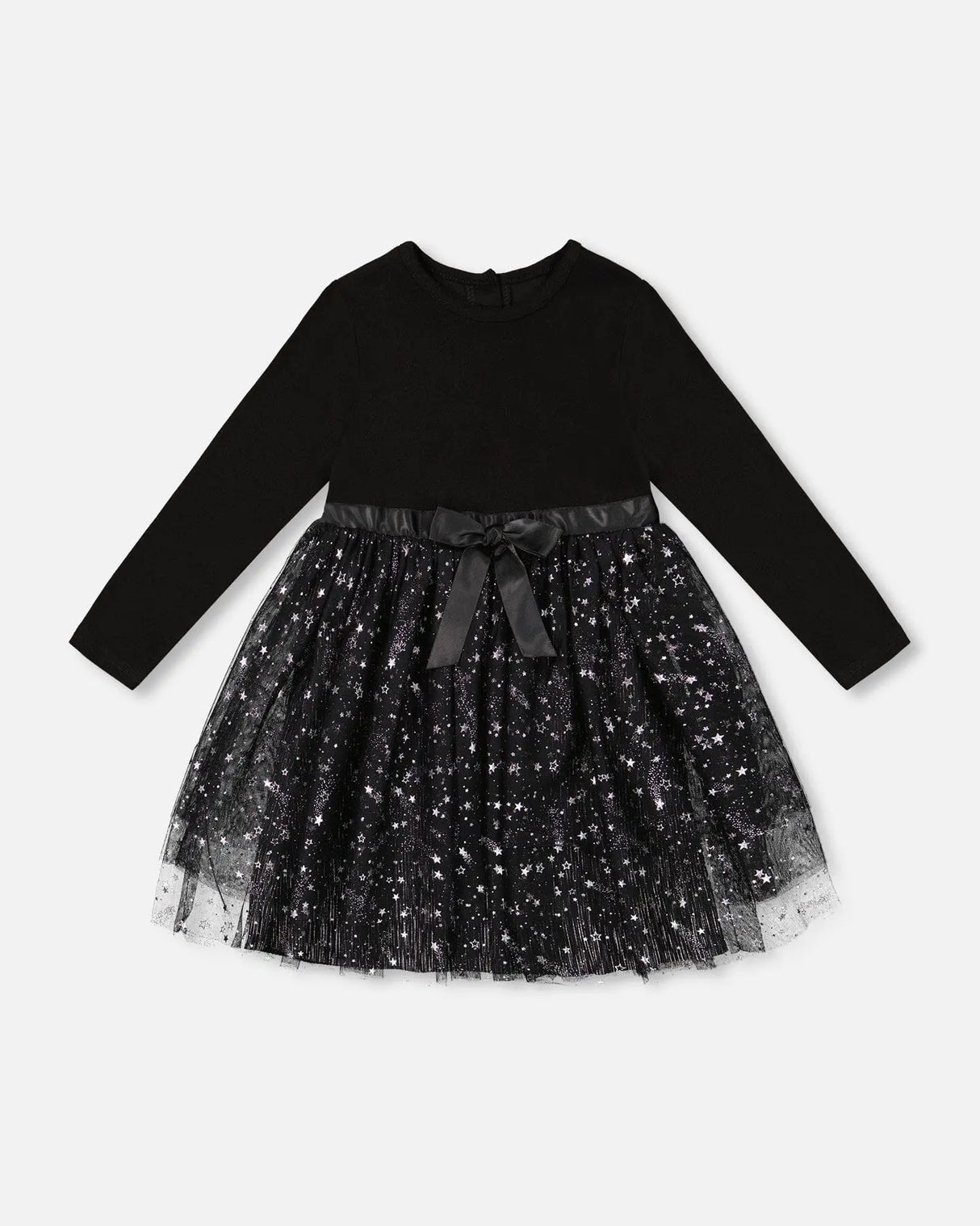 Bi-Material Dress With Glittering Tulle Skirt Black | Deux par Deux | Jenni Kidz