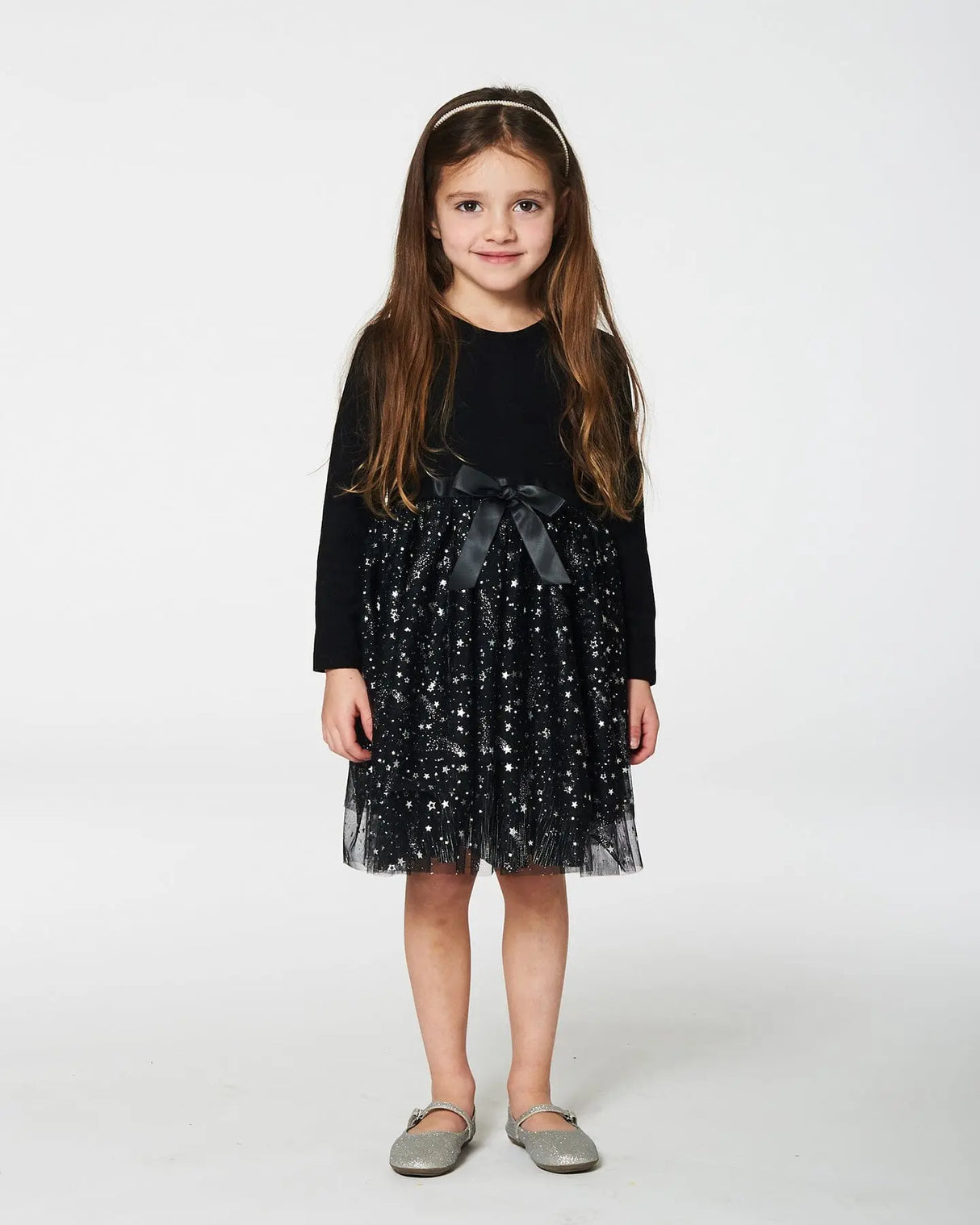 Bi-Material Dress With Glittering Tulle Skirt Black | Deux par Deux | Jenni Kidz