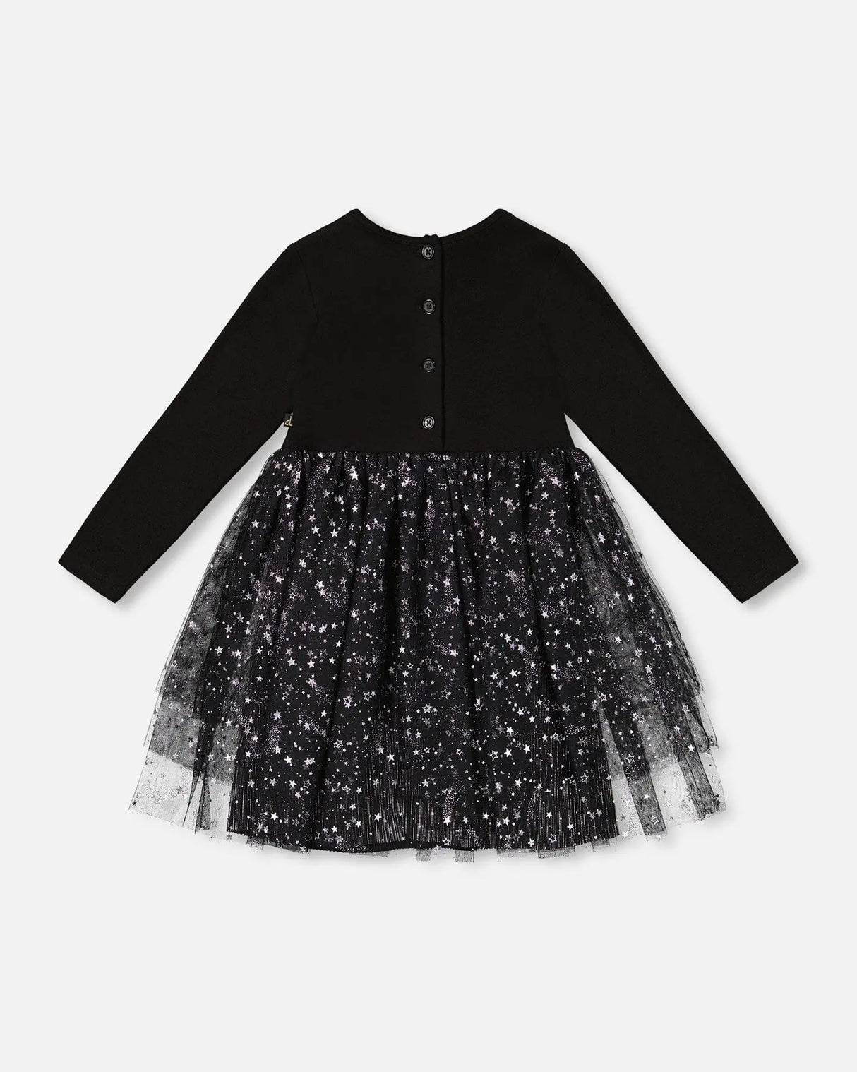 Bi-Material Dress With Glittering Tulle Skirt Black | Deux par Deux | Jenni Kidz