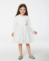 Bi-Material Dress With Glittering Tulle Skirt Off White | Deux par Deux | Jenni Kidz