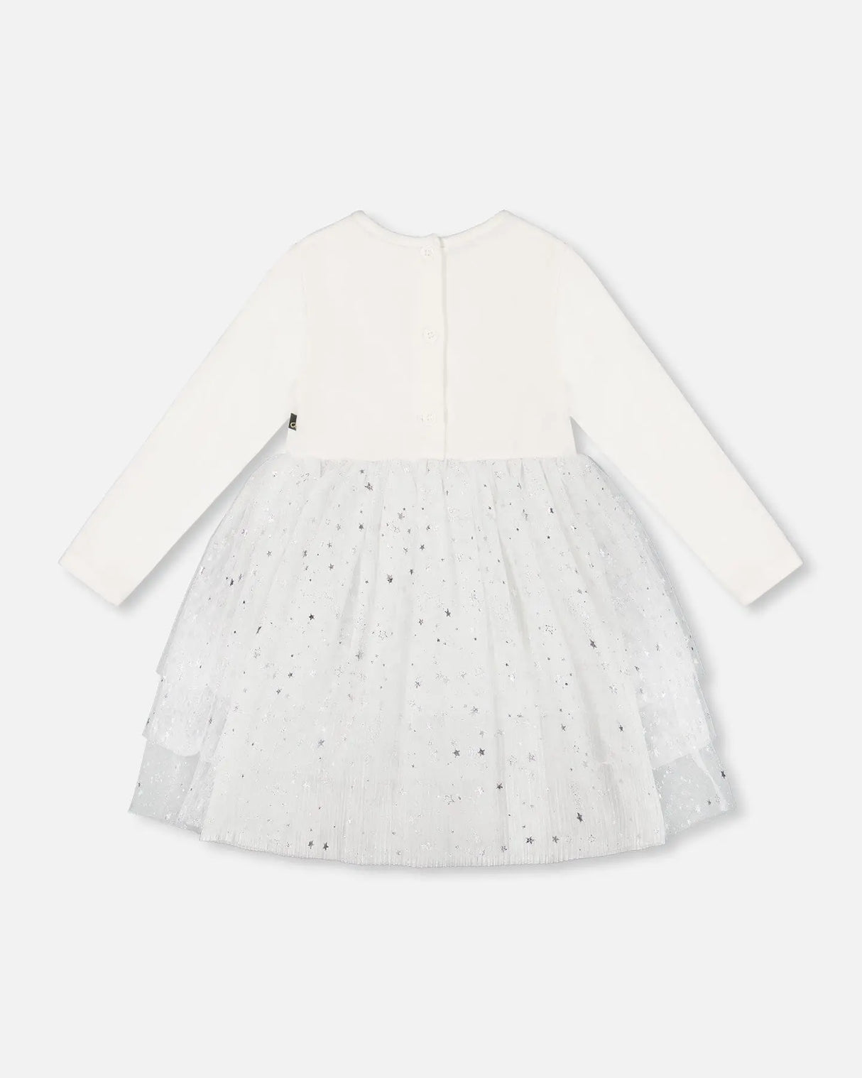 Bi-Material Dress With Glittering Tulle Skirt Off White | Deux par Deux | Jenni Kidz