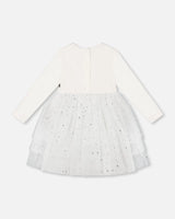 Bi-Material Dress With Glittering Tulle Skirt Off White | Deux par Deux | Jenni Kidz