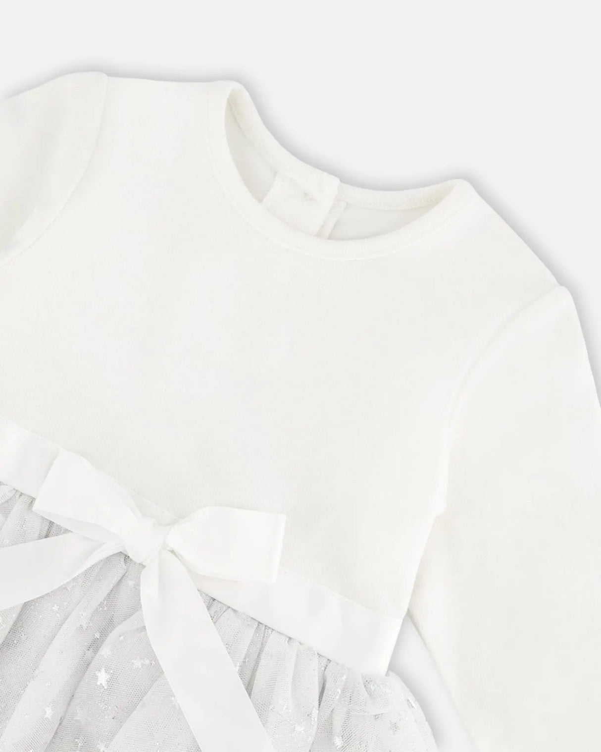 Bi-Material Dress With Glittering Tulle Skirt Off White | Deux par Deux | Jenni Kidz