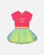 Bi-Material Dress With Mesh Skirt Fuchsia Pink | Deux par Deux | Jenni Kidz