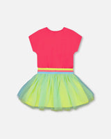 Bi-Material Dress With Mesh Skirt Fuchsia Pink | Deux par Deux | Jenni Kidz