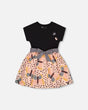 Bi-Material Dress With Printed Skirt Black, Pink, And Butterflies | Deux par Deux | Jenni Kidz