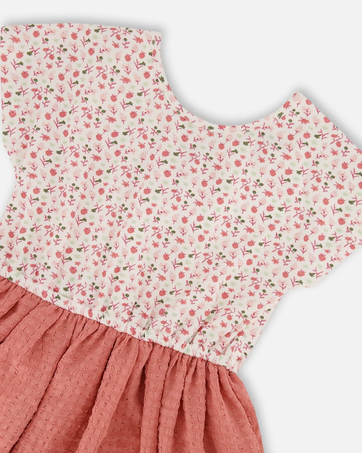 Bi-Material Dress With Printed Top Small Flowers And Pink | Deux par Deux | Jenni Kidz