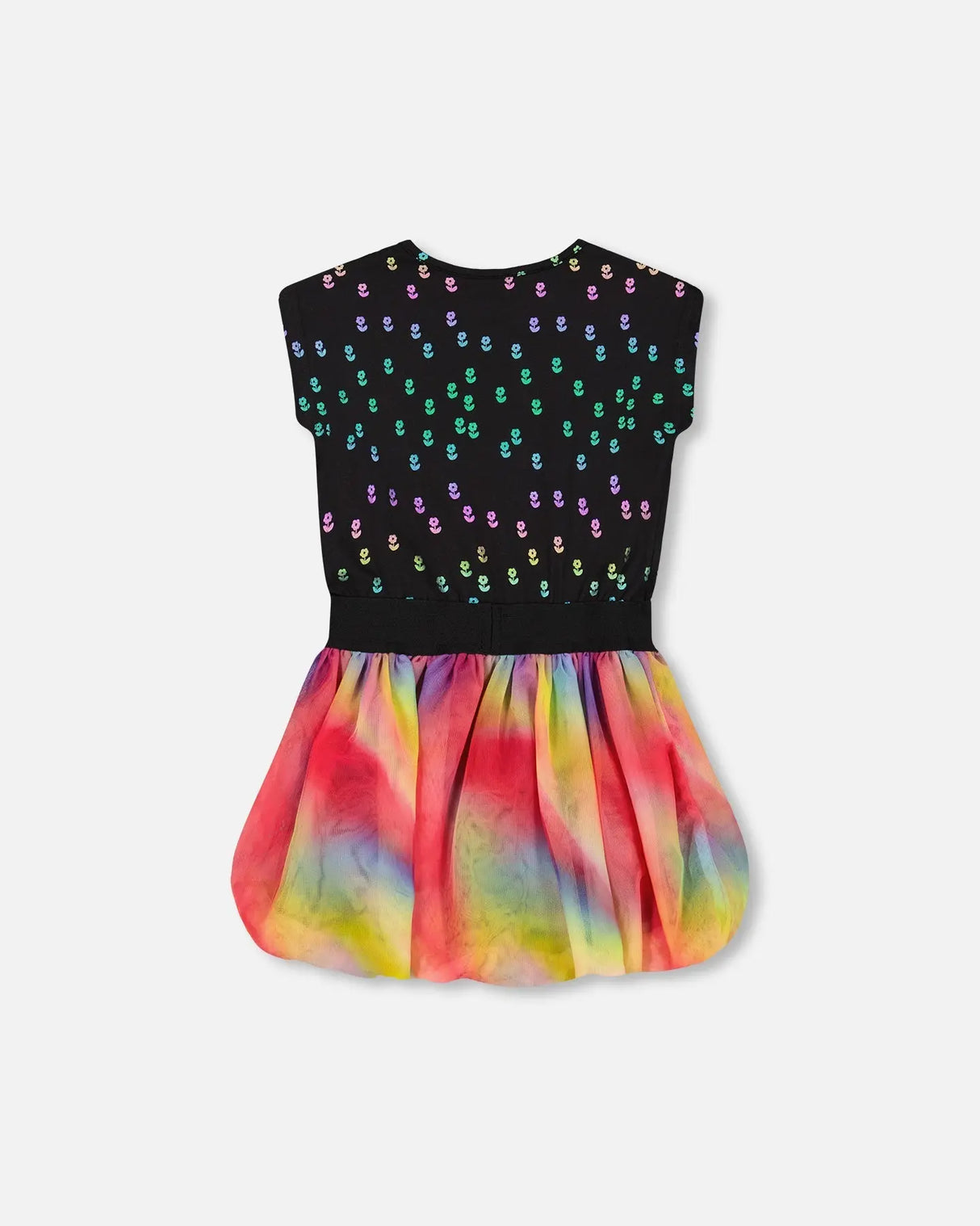Bi-Material Dress With Rainbow Mesh Bubble Skirt | Deux par Deux | Jenni Kidz
