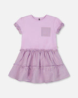 Bi-Material Dress With Ruffle Gingham Skirt Lilac And White | Deux par Deux | Jenni Kidz