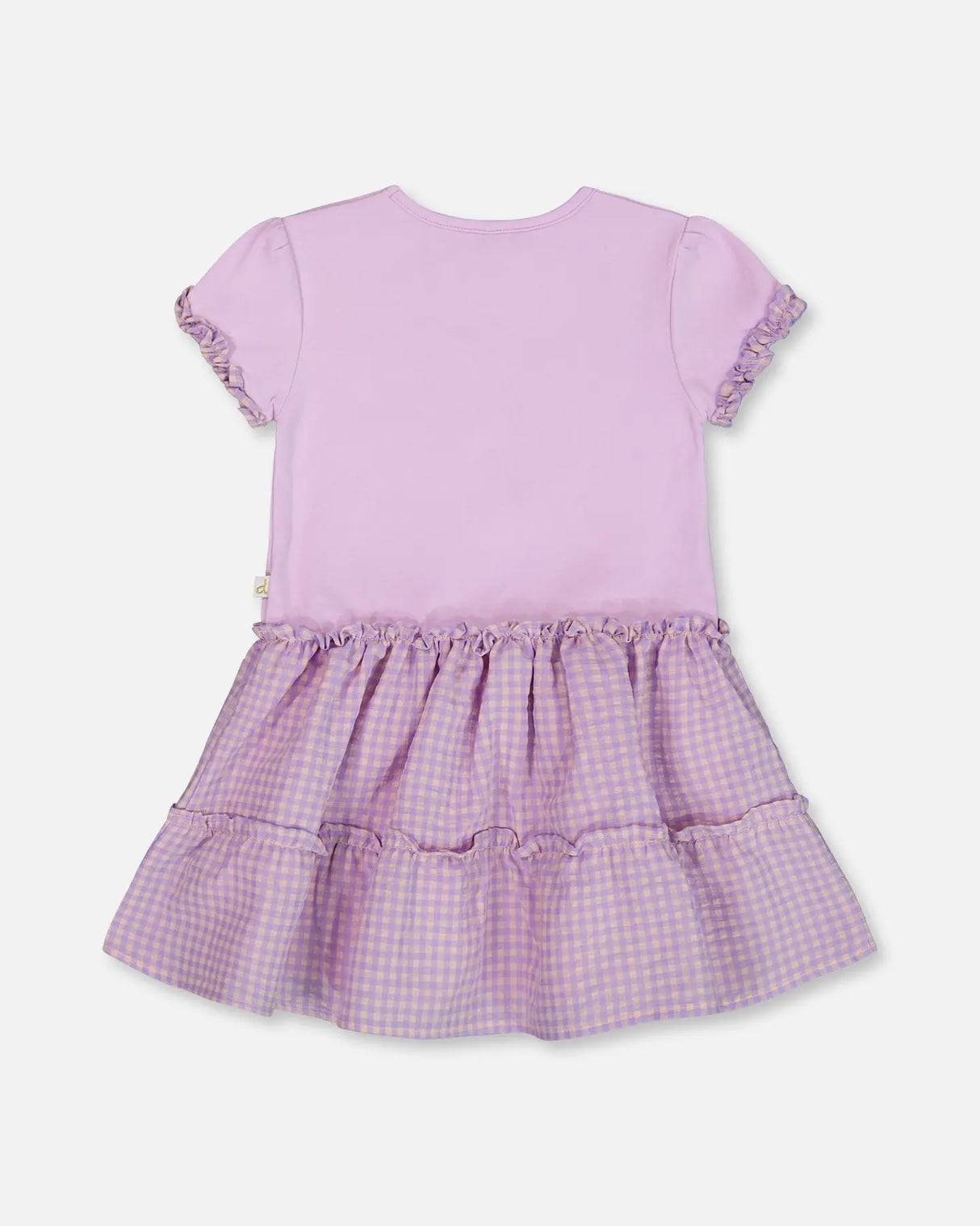 Bi-Material Dress With Ruffle Gingham Skirt Lilac And White | Deux par Deux | Jenni Kidz