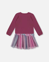 Bi-Material Dress With Tulle Skirt Burgundy | Deux par Deux | Jenni Kidz