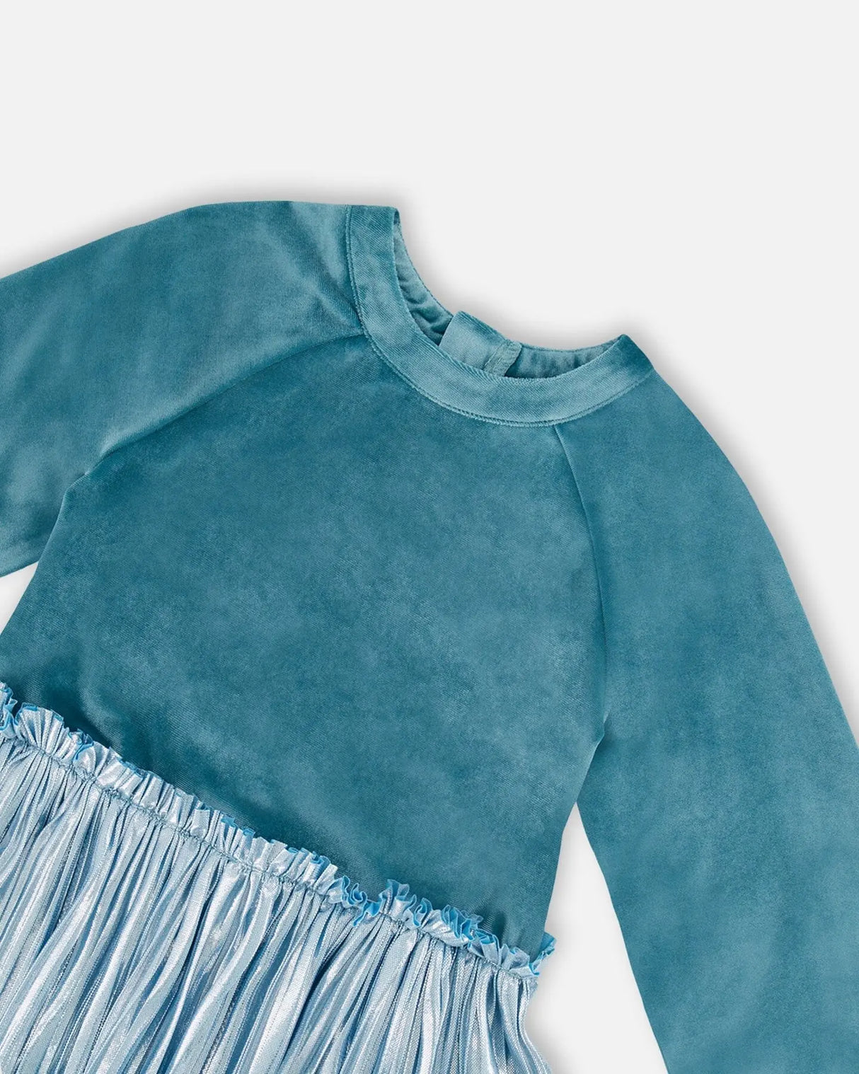 Bi-Material Long Sleeve Dress Blue Frost | Deux par Deux | Jenni Kidz