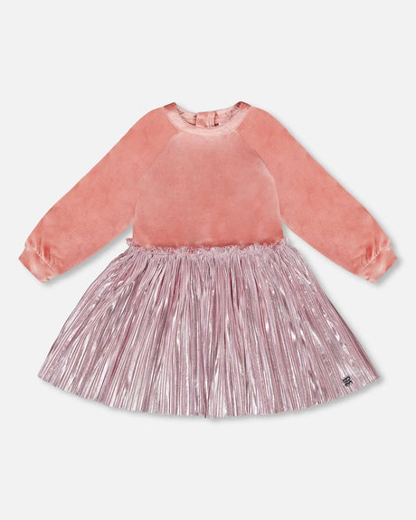 Bi-Material Long Sleeve Dress Light Pink | Deux par Deux | Jenni Kidz